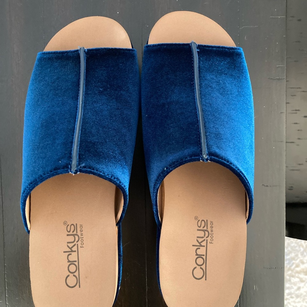 Corkys Blue Velvet Slides
